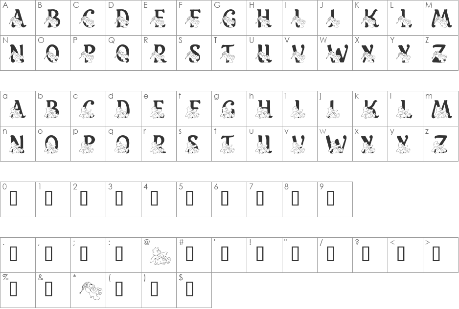 LMS Charismatic Care Bears font character map preview