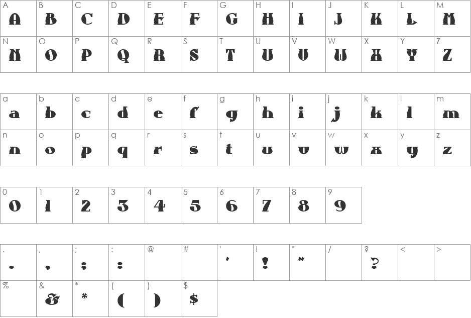 AuntBertha font character map preview