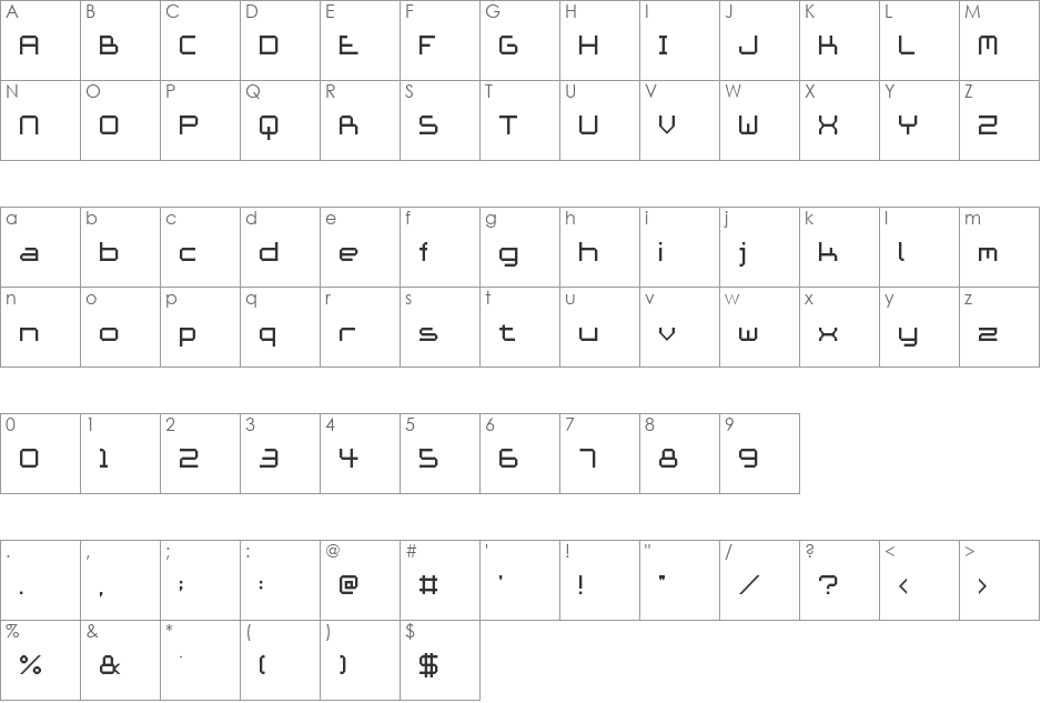 Ace Futurism font character map preview