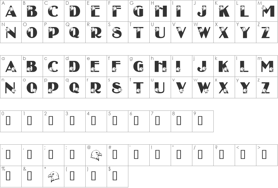 LMS Eagle Eyed font character map preview