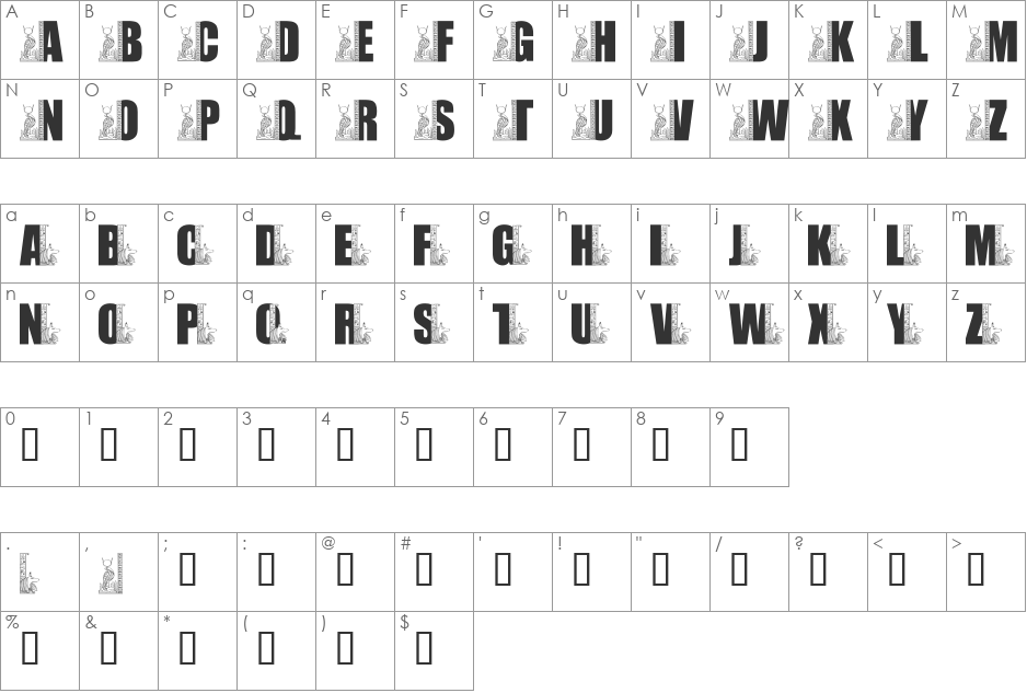 LMS Egyptian Bookends font character map preview