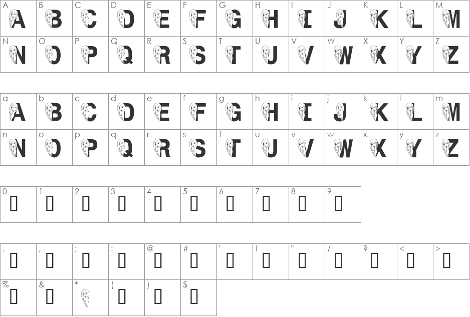 LMS Face Forward font character map preview