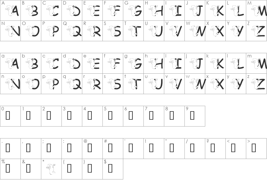 LMS Ghostly Greeting font character map preview