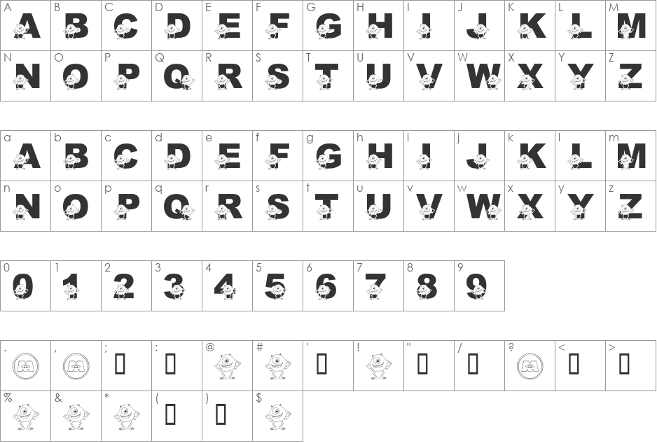 LMS Googly Bear font character map preview