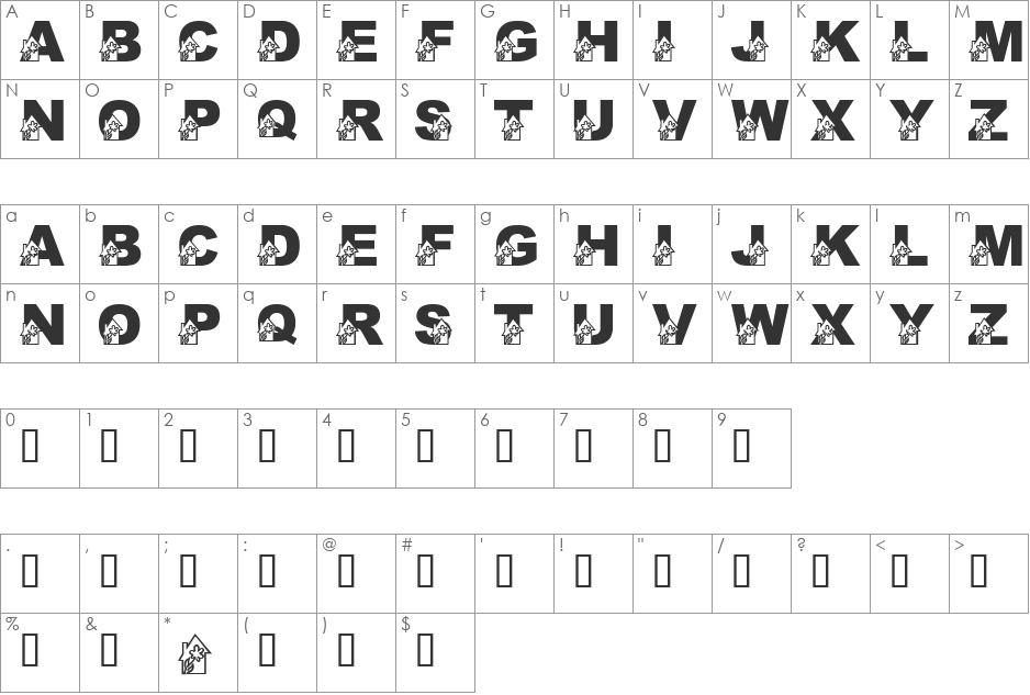 LMS Holly's Greenhouse font character map preview
