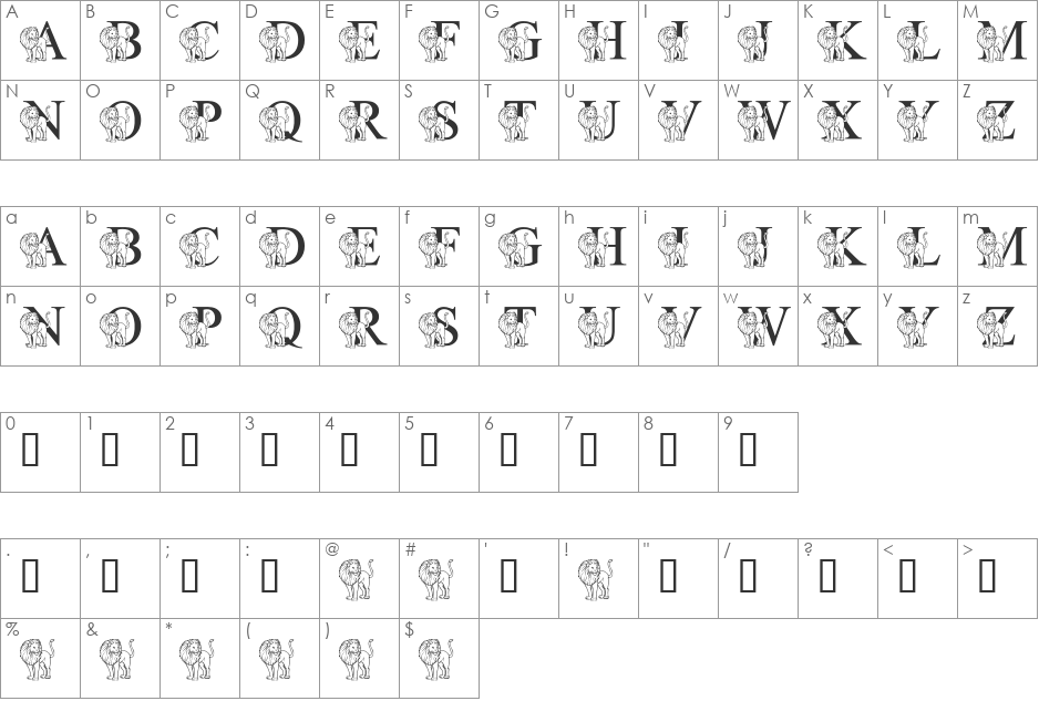 LMS L Is For Lion font character map preview