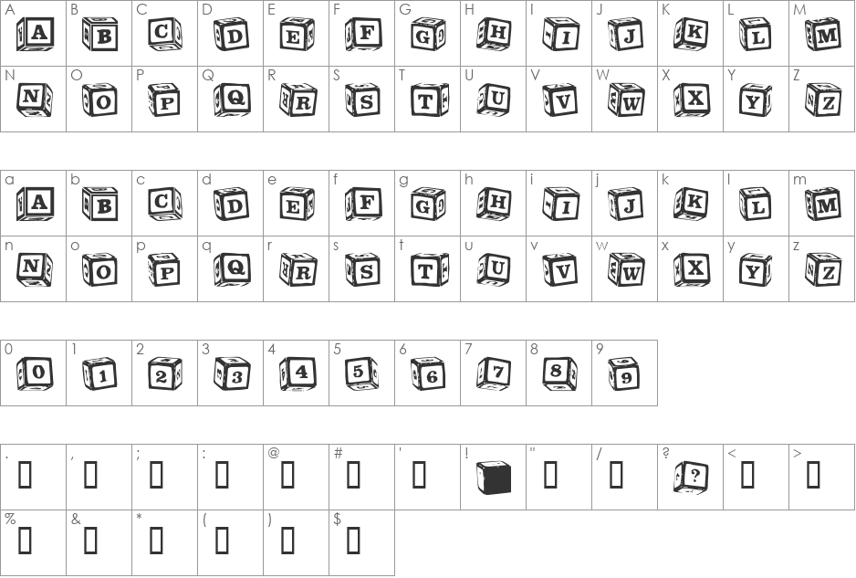 LMS Lance's Letter Blocks font character map preview