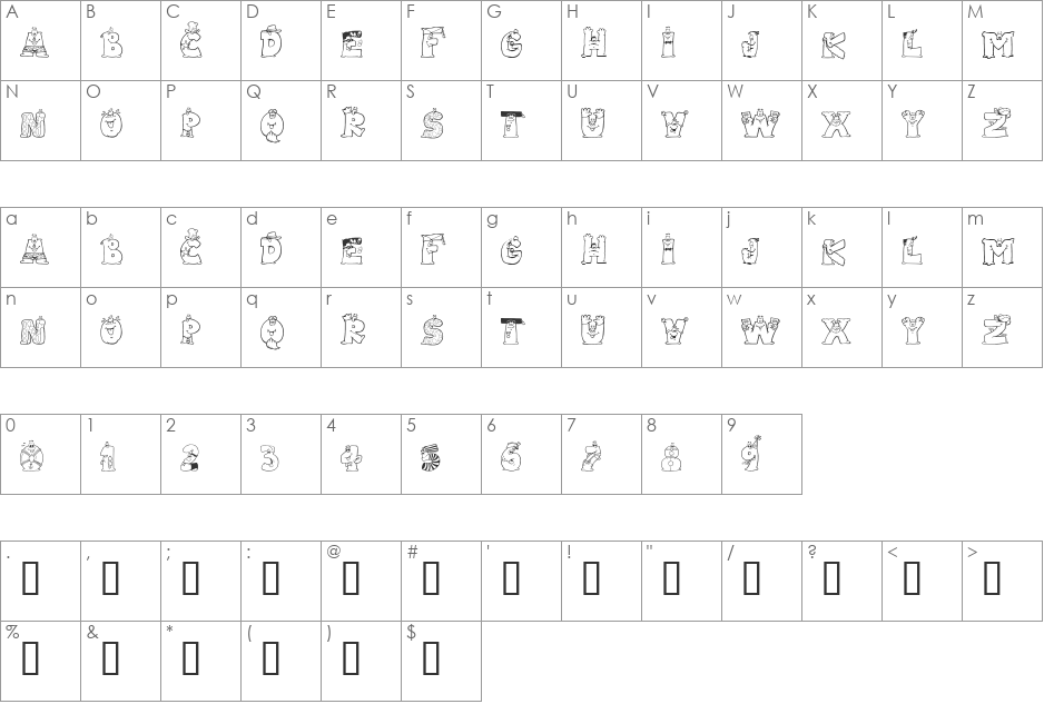 LMS Letterbat Friends font character map preview