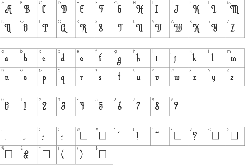 Aura Script font character map preview
