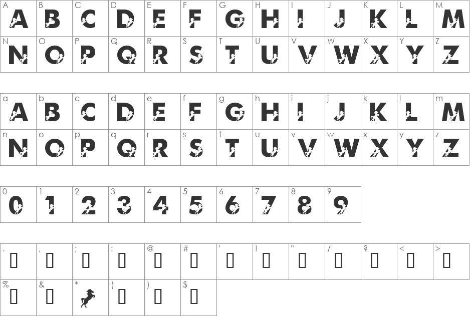 LMS Mighty Mustang font character map preview