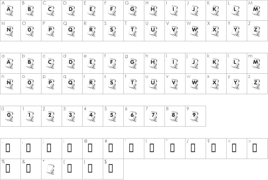 LMS Paper Work font character map preview