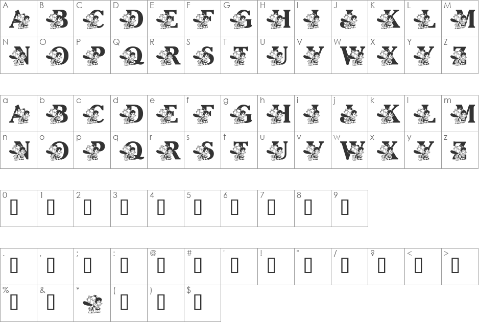 LMS Pebbles and Bam Bam font character map preview