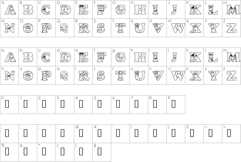 LMS People In The Neighborhood font character map preview