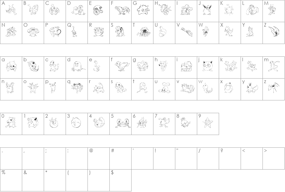 LMS Poke'mon Master DingBat font character map preview