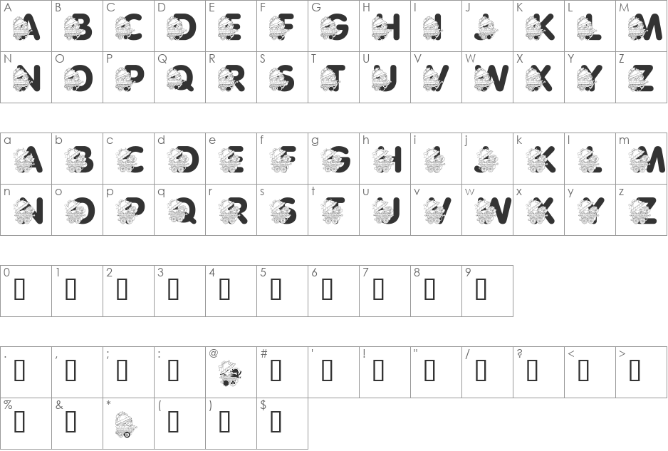 LMS Pretty Baby Pony font character map preview