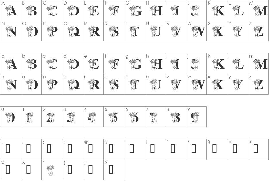 LMS Raggity Andy Alphabet font character map preview