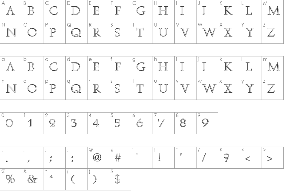 Aurea Inline font character map preview