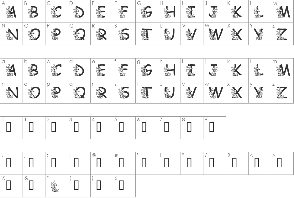 LMS Rugrats Need Love Too font character map preview