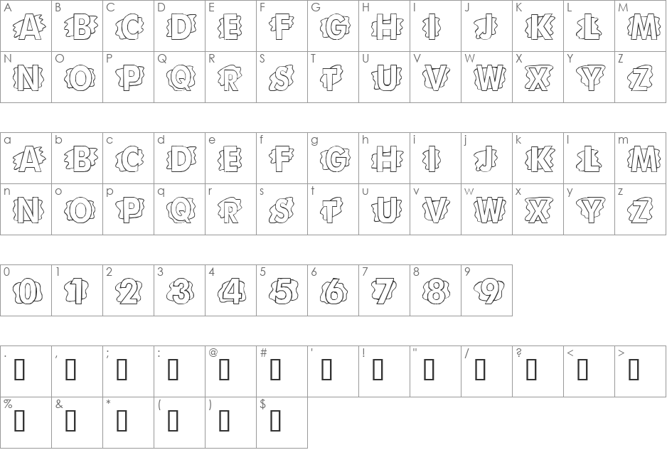 LMS Scrap Paper font character map preview