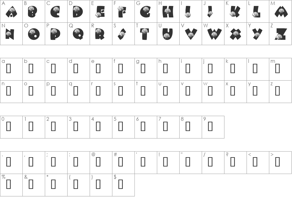 LMS She-Shells font character map preview
