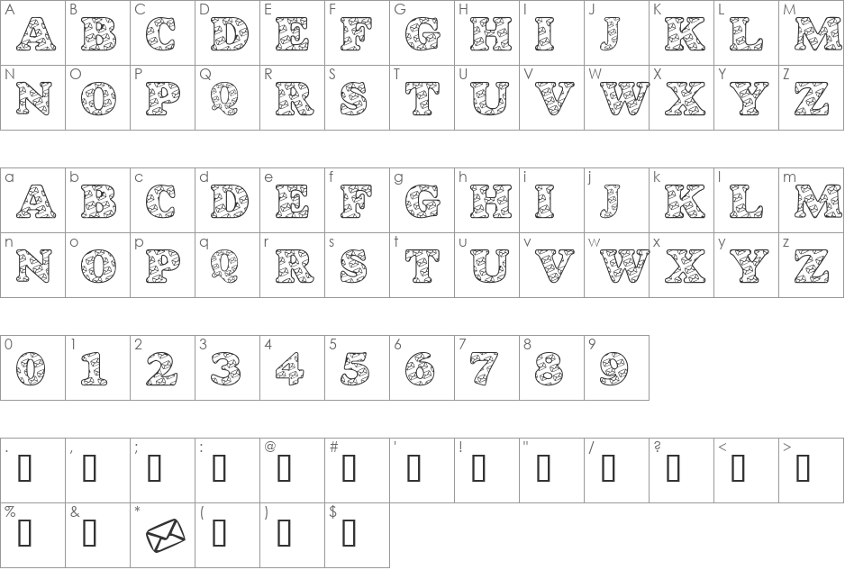LMS Snail Mail font character map preview