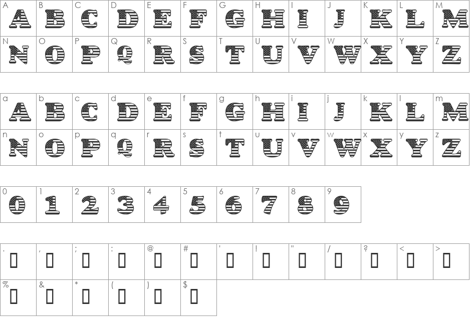 LMS Star Spangled font character map preview