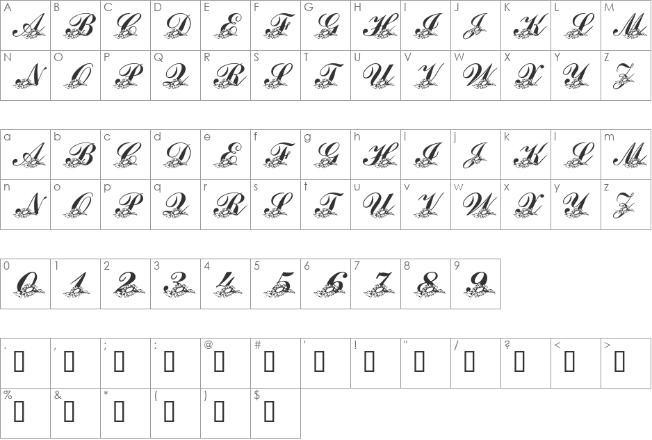 LMS Sunflowers for Jodie font character map preview