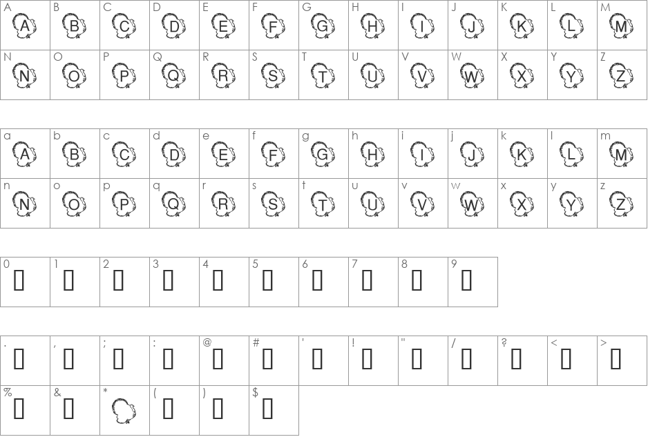 LMS Turkey Day font character map preview