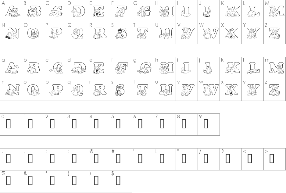 LMS Ty Buddies font character map preview