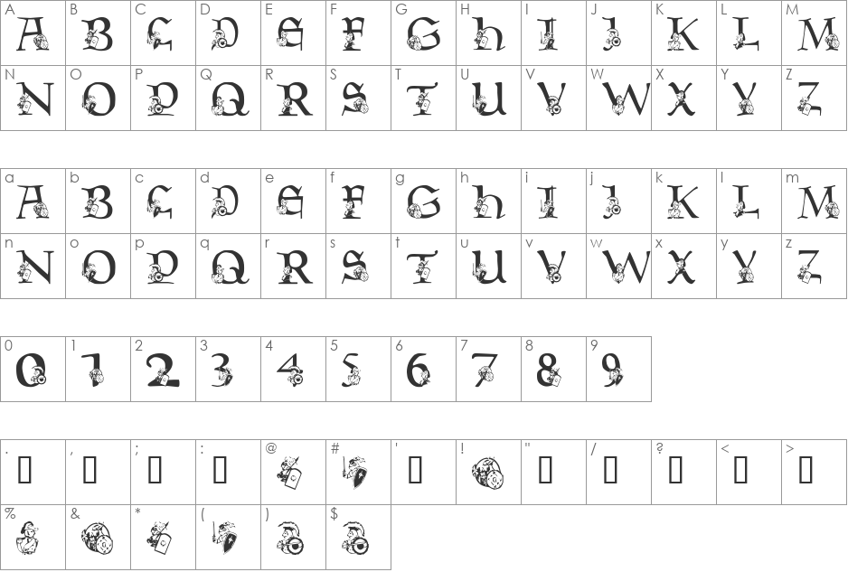 LMS Warrior Mascot font character map preview