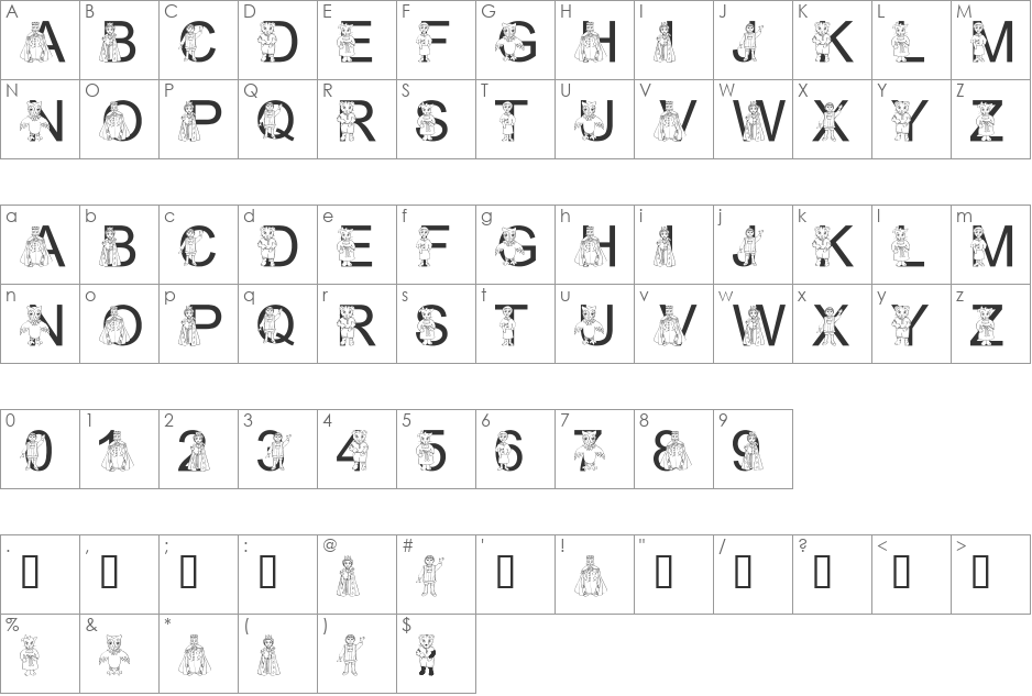 LMS Won't You Be My Neighbor font character map preview