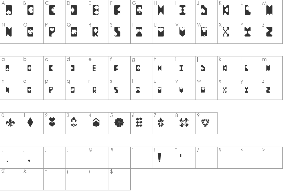 ACE IN font character map preview