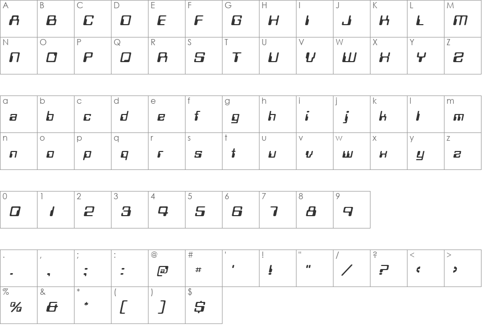 LoganExtended font character map preview