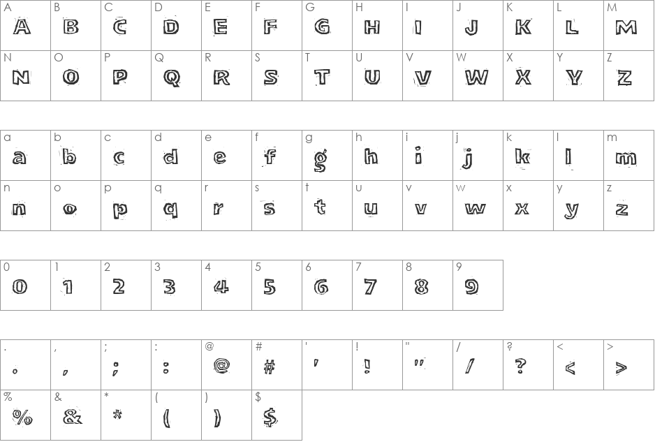LogJam Inline font character map preview