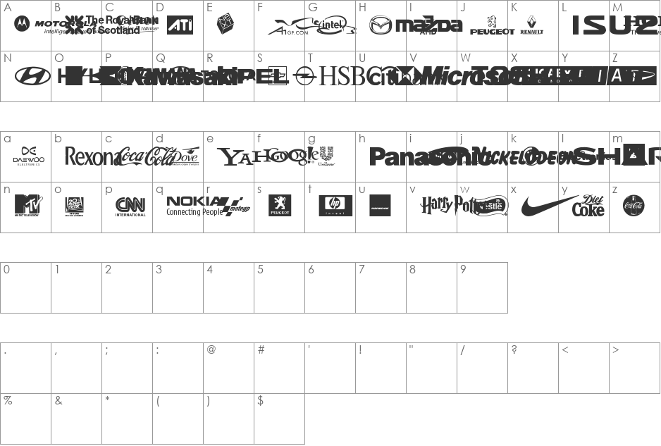 Logos tfb font character map preview