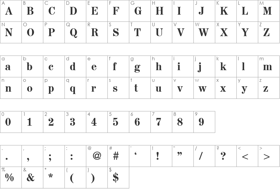 AureliusSerifMedium font character map preview