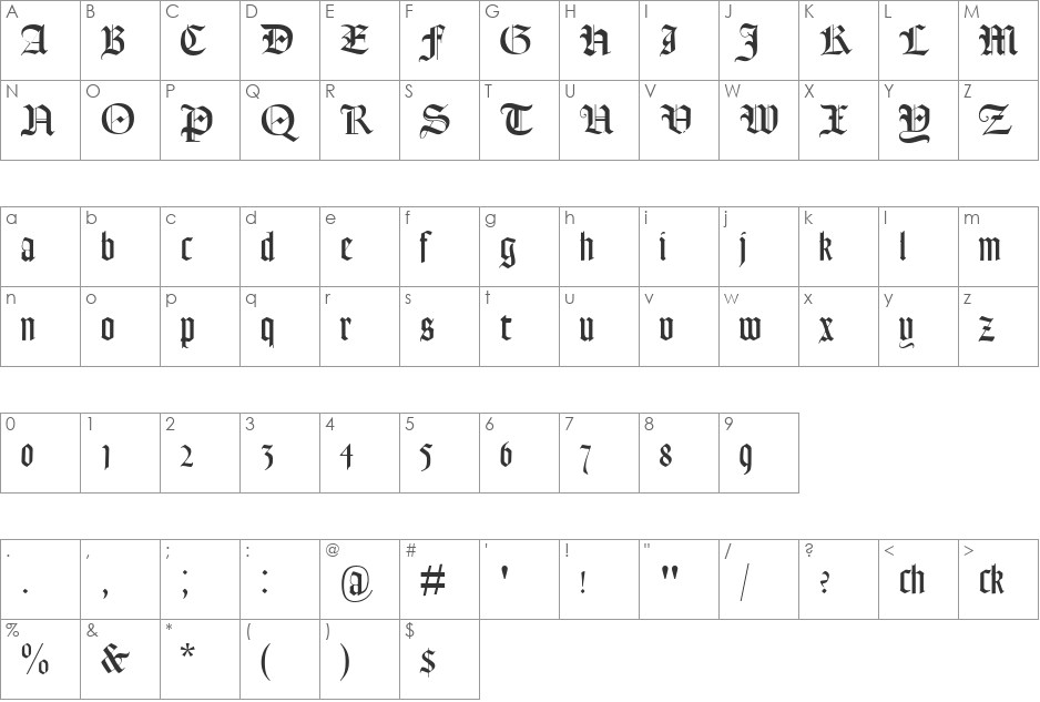 Lohengrin font character map preview