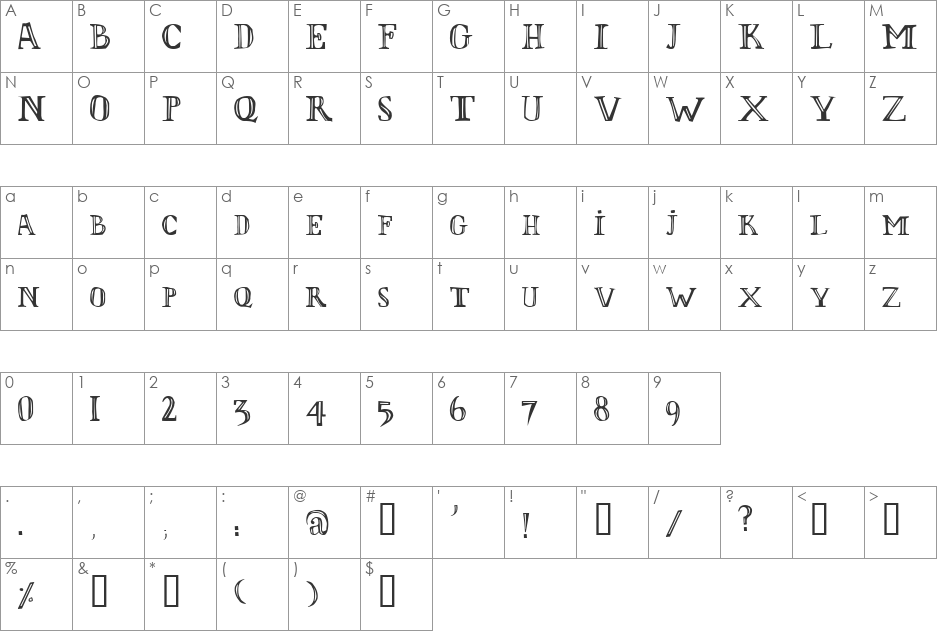 LOlivier font character map preview