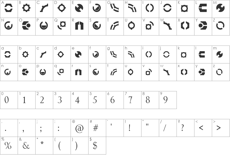 Lombax font character map preview