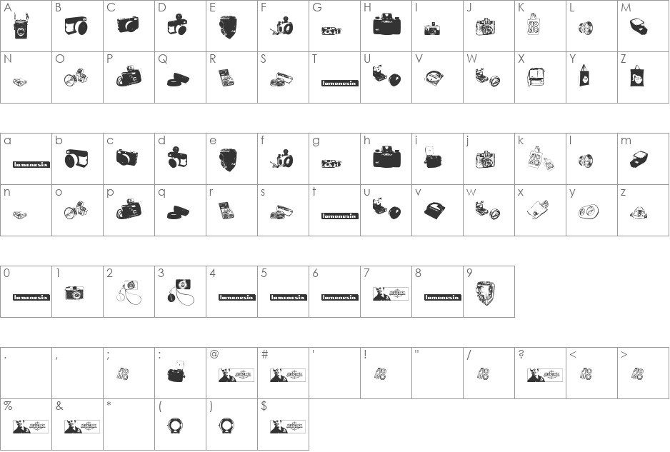 Lomonesia? Dingbats font character map preview