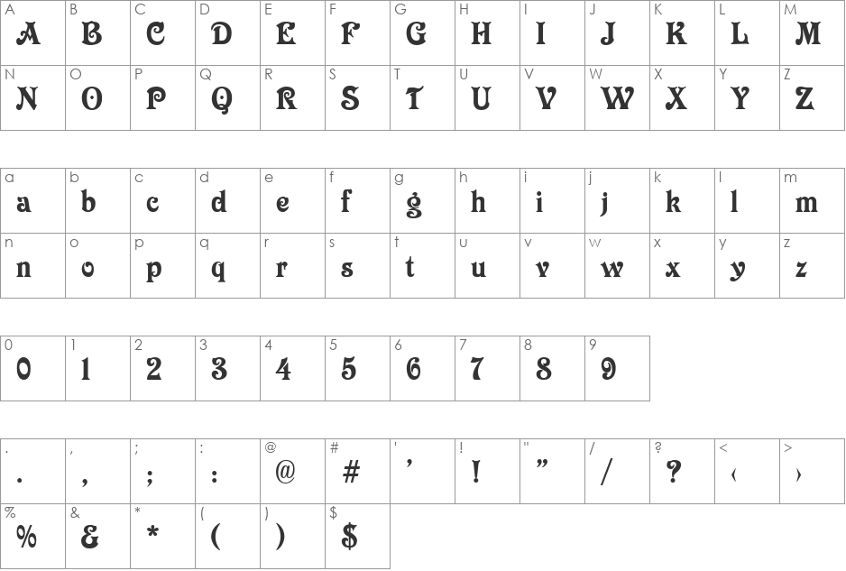 Longdon Decorative font character map preview