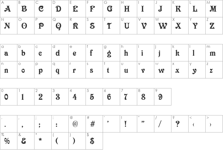 Longdon Decorative font character map preview