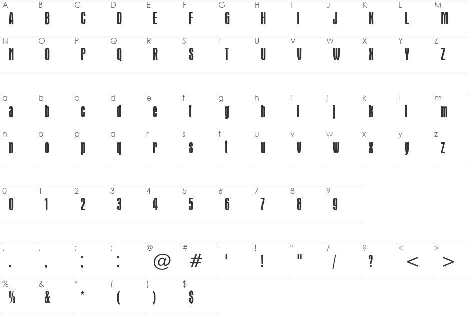 Aurora Cn BT font character map preview