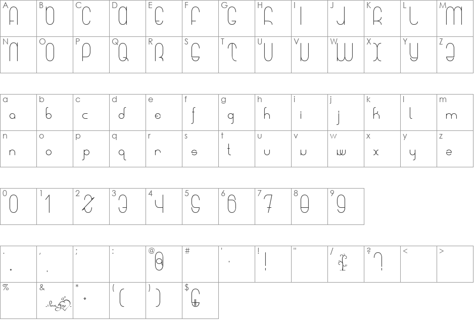 A Sweet Melody My Lady font character map preview