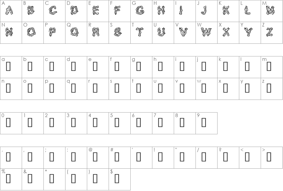 Longmuire font character map preview