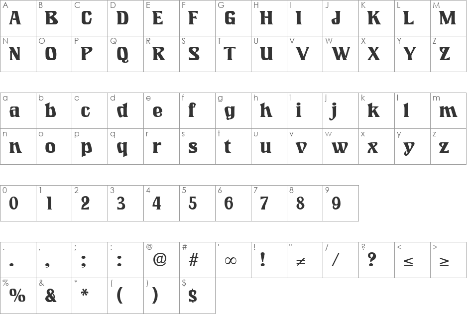 LookingGlass DB font character map preview