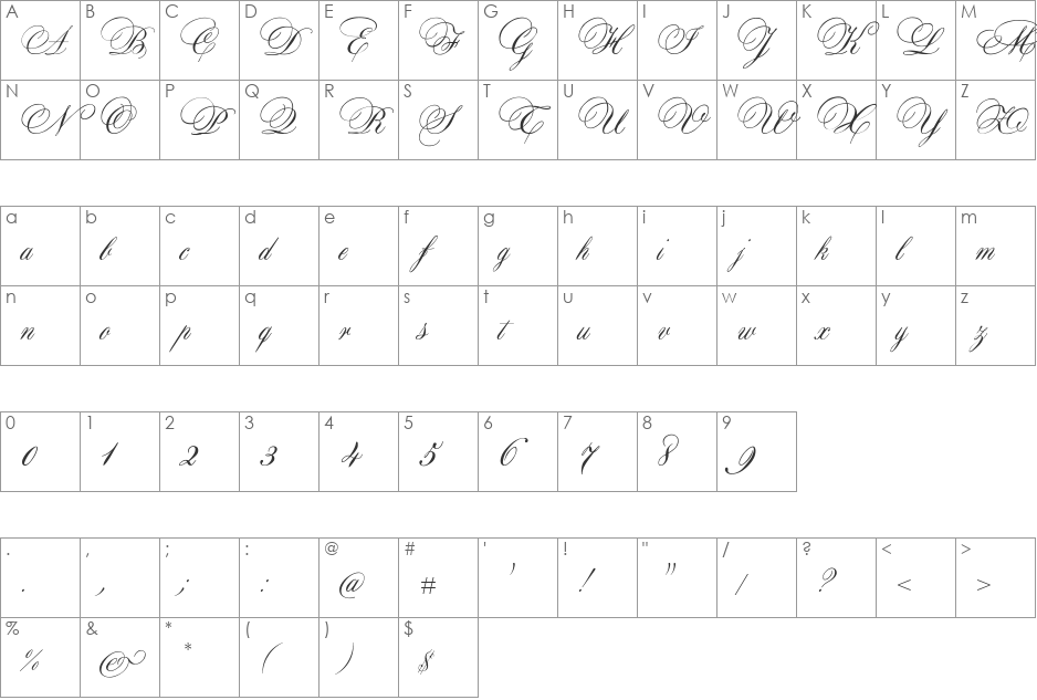 Aurora Script font character map preview