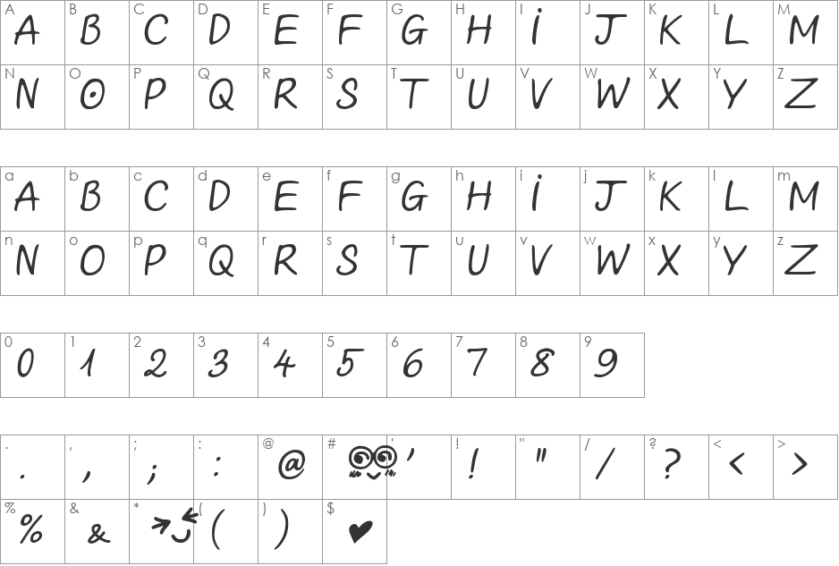 Looong time no see Sam Demo font character map preview