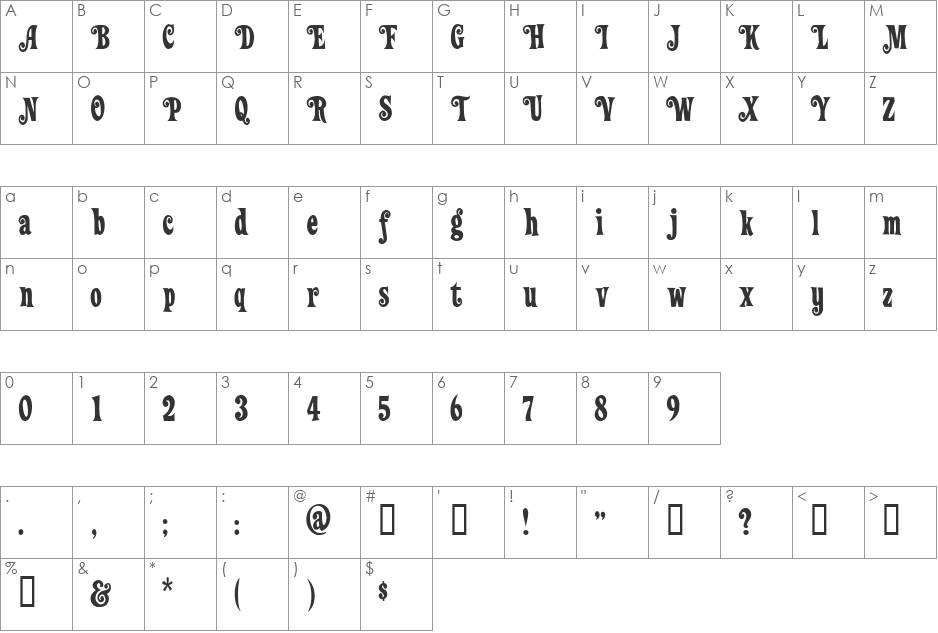 Loose New Roman Swash font character map preview