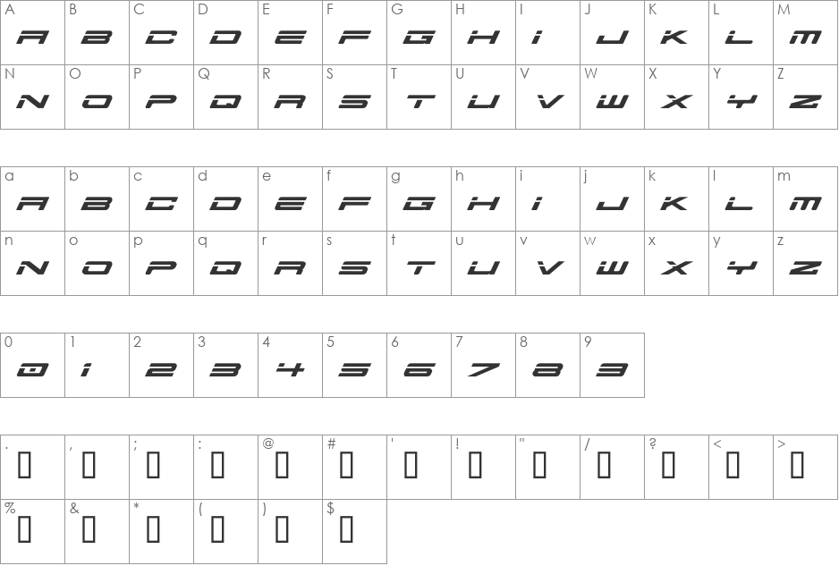 AusPROBE font character map preview